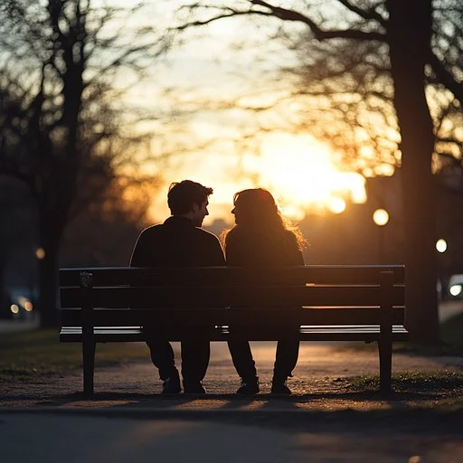 Gün batımına karşı mutlu çift silueti